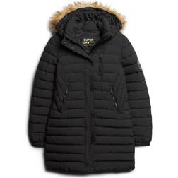 Superdry Fuji Hooded Mid Length Puffer Coat - Black