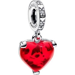Pandora Disney Mickey & Minnie Mouse Kiss Murano Dangle Charm - Silver/Red/Transparent