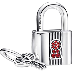 Pandora Padlock & Key Dangle Charm - Silver/Red