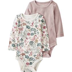 Carter's Baby's Organic Cotton Botanical-Print & Striped Bodysuits 2-pack - Botanical Butterflies Striped Mauve