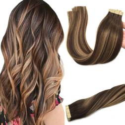 Goo Goo Tape in Hair Extension 16 inch #4/27/4 Balayage Chocolate Brown to Caramel Blonde 20-pack