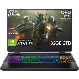 Acer Nitro 5 Gaming Laptop 15.6" QHD 165Hz (AMD 8-Core Ryzen 7 6800H (Beat i9-11900H ), NVIDIA GeForce RTX 3070 Ti 8GB, 32GB DDR5 RAM, 2TB PCle SSD) RGB Backlit, Webcam, WiFi 6E, Win 11 Home, Black