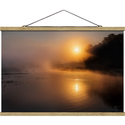 Klebefieber Sunrise At The Lake with Deer in The Fog Poster 35x23.5cm