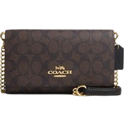 Coach Flap Clutch Crossbody In Signature Canvas - Gold/Brown Black