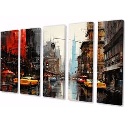 Design Art Cityscape Collage VII Black/Red/Yellow Framed Art 48x28"