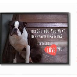 Stupell Industries Bad Dog Apology Family Pet Humor Boston Terrier Black Framed Art 14x11"