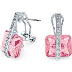 Bling Jewelry Art Deco Style Square Drop Earrings - Silver/Pink/Tranparent