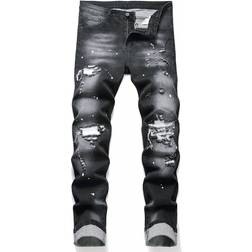 Shein Manfinity Legnd Men Splash Ink Print Ripped Frayed Skinny Jeans