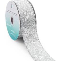 CT CRAFT LLC Glitter Wired Ribbon for Home Decor Gift Wrapping & DIY Crafts 1.5 Inch x 10 Yards x 1 Roll Silver