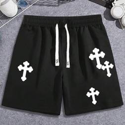 Shein Loose Men's Cross Print Drawstring Waist Shorts