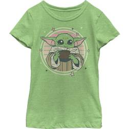 Fifth Sun Girl's Star Wars The Mandalorian Animated Grogu Cute Mug Graphic Tee - Green Apple