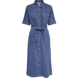 Only Midi Denim Dress With Belt - Medium Blue Denim