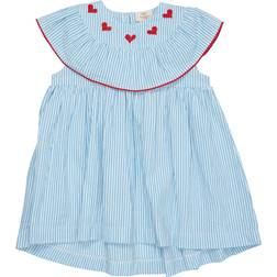 Copenhagen Colors Seersucker Heart Dress - Sky Blue/Cream Stripe/Berry