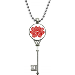 Lotus Chinese Zodiac Paper Cut Flower Animal Pendant Vintage Necklace Silver Key Jewelry