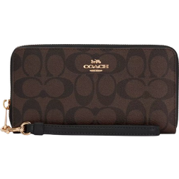 Coach Long Zip Around Wallet In Signature Canvas - Gold/Brown Black