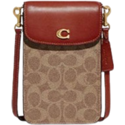 Coach Cell Phone Shoulder Bag Made Of Signature Canvas - Brass/Tan/Rust