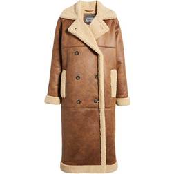 Levi's Notch Collar Faux Shearling Coat - Brown/Sesame