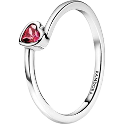 Pandora Tilted Heart Solitaire Ring - Silver/Red