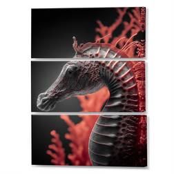 Design Art Seahorse In 3 Pieces Red And Black Framed Art 28x36" 3