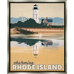 Stupell Industries Charming Rhode Island Seaside Lighthouse Beacon Luster Grey Framed Art 24x30"
