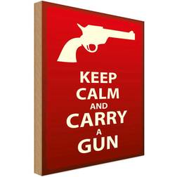 Vianmo Wooden Sign Keep Calm and Carry a Gun White/Red Wanddeko 30x40cm