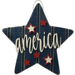 Goldweather Porch America Sign Hangers Wreath Blue Decoration 11.8"