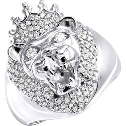Luxurman King Lion Head with Crown Ring - White Gold/Diamonds