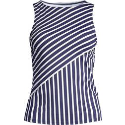 Lands' End Women's Modest High Neck Tankini - Deep Sea Mixed Diagonal Stripe