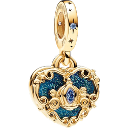 Pandora Disney Cinderella's Carriage & Heart Double Dangle Charm - Gold/Blue