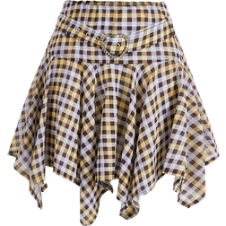 Shein Mod Plaid Print Ruffle Hem A-Line Skirt