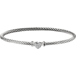 David Yurman Classic Cable Heart Station Bracelet - Silver/Diamonds