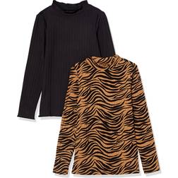 Amazon Essentials Kid's Slim Fit LS Mockneck Tops 2-pack - Black/Brown Animal Print