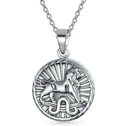 Bling Jewelry Zodiac Leo Large Disc Pendant Necklace - Silver