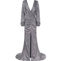 Milla Fancy silver silk maxi evening dress