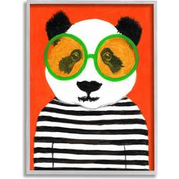 Stupell Industries Bold Panda Bear Striped Shirt Grey Framed Art 24x30"