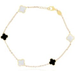 The Lovery Mini Mixed Clover Bracelet - Gold/Mother of Pearl/Black