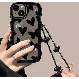 Shein Heart Pattern Phone Case With Lanyard for iPhone 15/15 Pro/15 Plus/15 Pro Max
