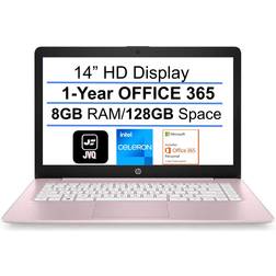 HP 2022 Newest Stream 14" HD Laptop, Intel Celeron N4000(up to 2.6GHz), 16GB RAM, 320GB Space(64GB eMMC+256GB Card), 1-Year Office 365, WiFi, HDMI, USB, Webcam, Bluetooth, Windows 10S, Pink+JVQ MP