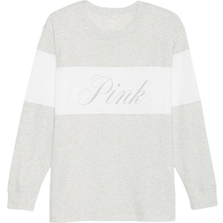 PINK Oversized Long Sleeve Tee - Heather Stone Grey