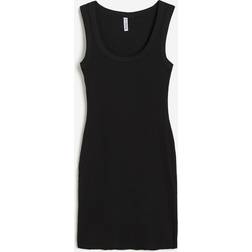 H&M Damen Geripptes Bodycon-Kleid Schwarz