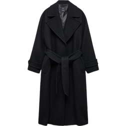 Mango Traviata Maxi Lapel Manteco Wool Coat - Black