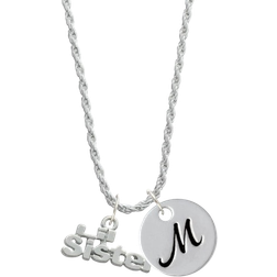 Delight Jewelry Lil Sister Script Initial Disc Charm Necklace - Silver