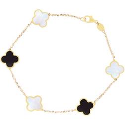 The Lovery Small Mixed Clover Bracelet - Gold/Mother of Pearl/Onyx