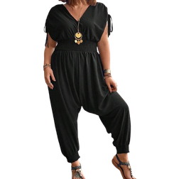 Shein LUNE Plus Size V-Neck Drawstring Waist Elastic Cuffs Jumpsuit