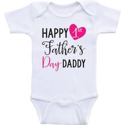 Happy 1st Father's Day Daddy Bodysuit - Hot Pink Text