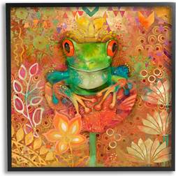 Stupell Frog Perched On Flower Black Framed Art 24x24"