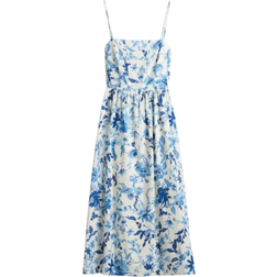 H&M Linen-Blend Midi Dress - White/Blue Floral