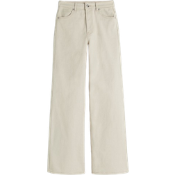 H&M Wide Twill Trousers - Light Beige