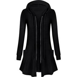 Cucuchy Women's Long Casual Zip Up Tunic Open Front - Black