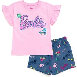 Barbie Girl's Peplum T-Shirt and Shorts Outfit Set - Pink/Barbie